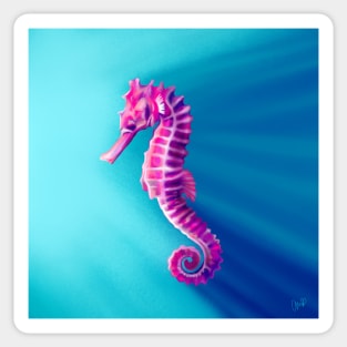 Pink and purple Sea Horse, beautiful seahorse illustration, tranquil colours Sticker